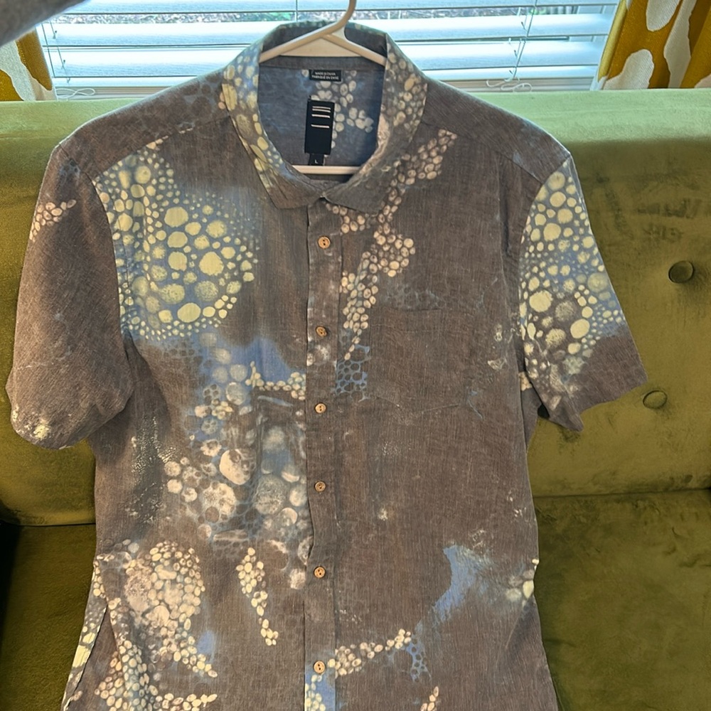 Zara Men's Casual Button Down Shirt - Gray and Blue Pattern